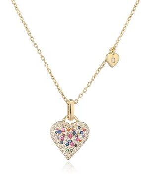 Gold Filled Heart Pendant Necklace with Multicolor CZ Crystal Accents